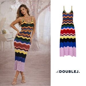 NEW La DoubleJ Multicolor Lilac & Blue in Knit Chevron Dress